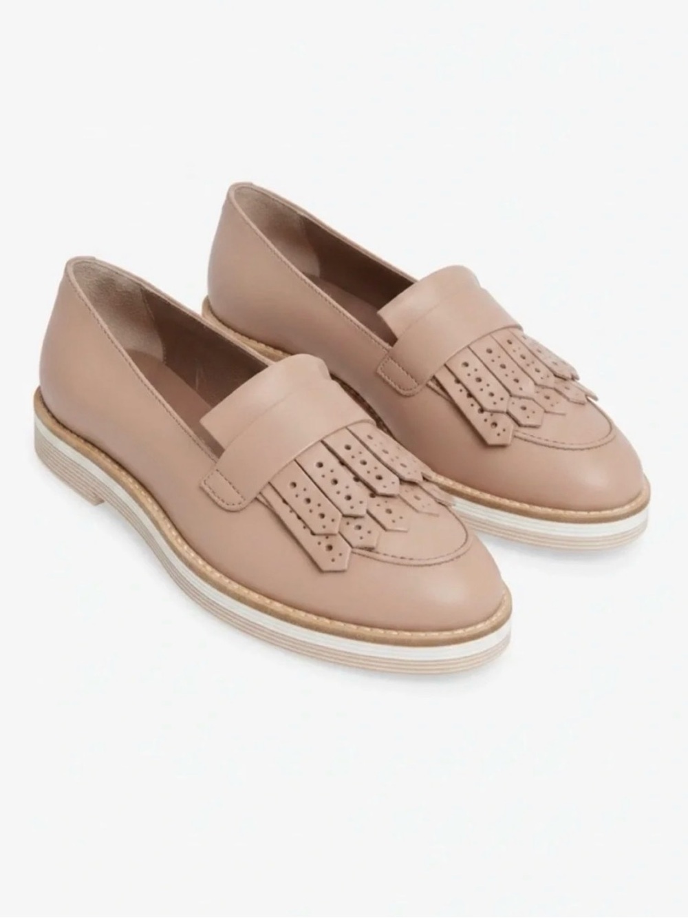 AGL 6.5 Designer Blush Pink Leather Kiltie Fringe Loafer Luxury Italy Handmade